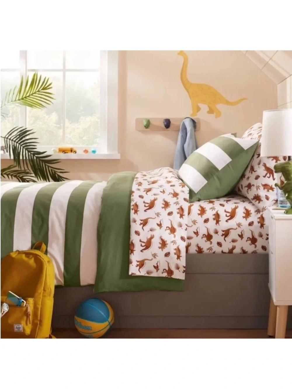 NEW Pillowfort QUEEN Dinosaur Cotton 4pc Sheet Set Watercolor Brown